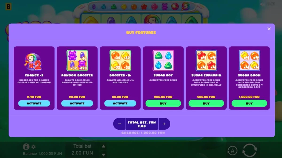 Tampilan visual ceria dari slot Sugar Merge Up dengan simbol permen dan gummy bear.